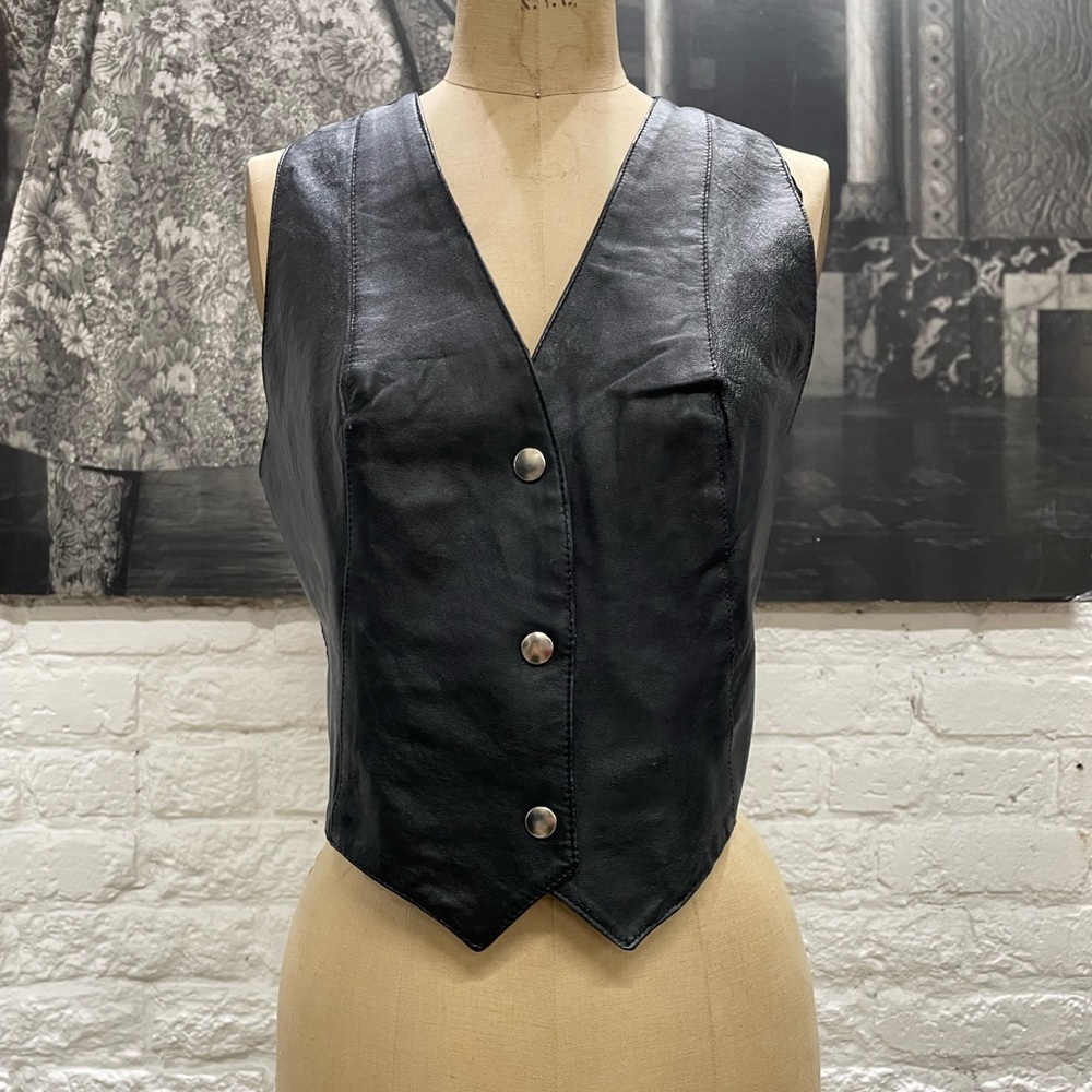 100% Real Leather Black Vintage 1990s Vest